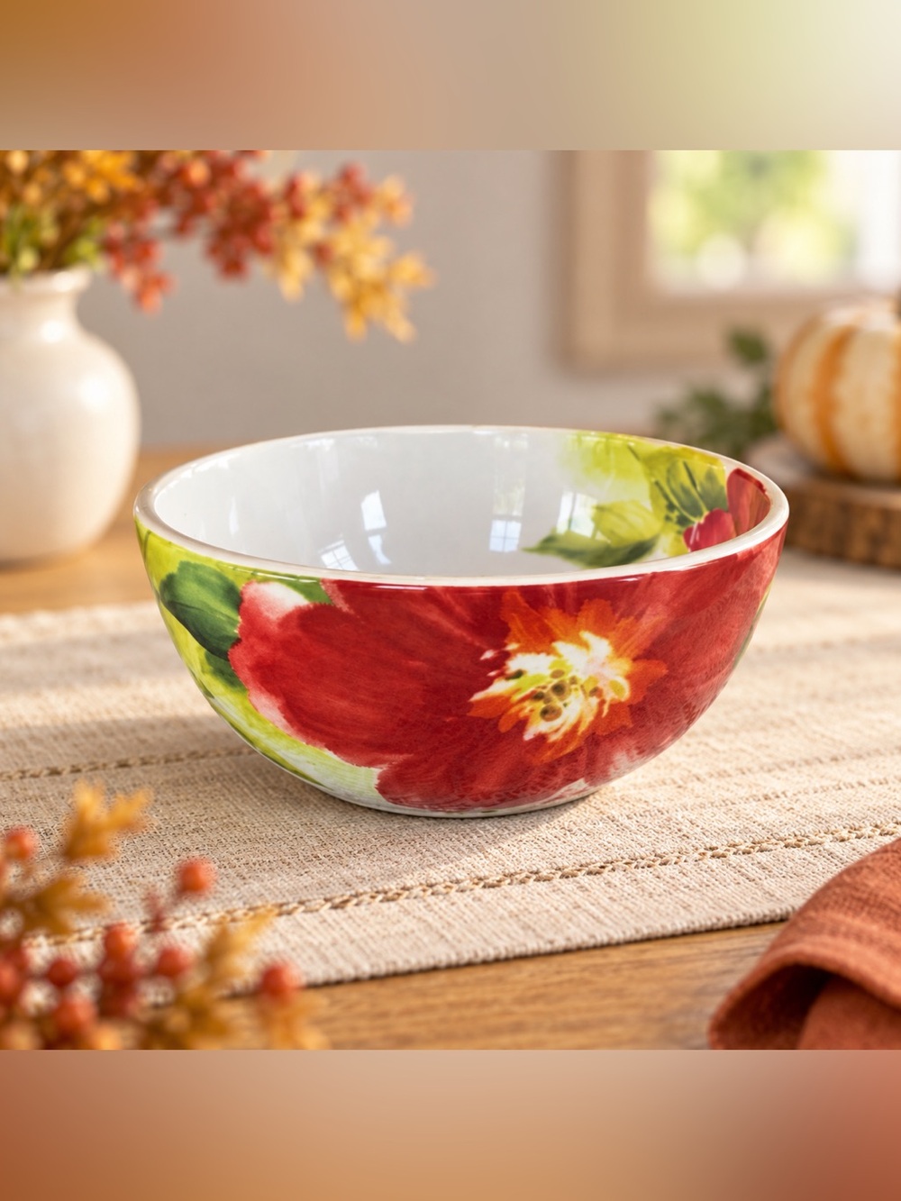 Pier 1 Imports Amelia Red Poppy Floral Stoneware Cereal Soup Bowl 6”